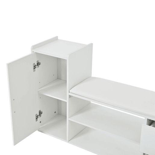 Sapateira 128x30x68 cm - 2 gavetas, 1 porta, assento almofadado e arrumação - Branco