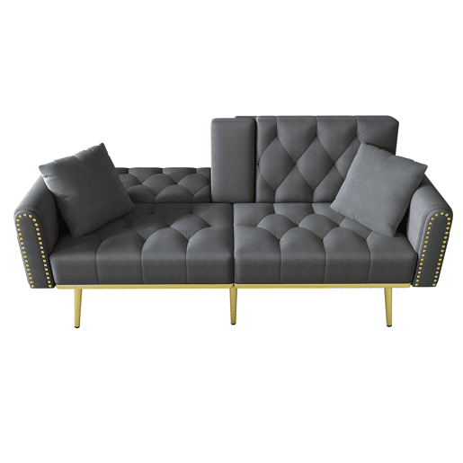 Sofá-cama de 2 lugares - Função cama, 3 posições ajustáveis, com porta-copos - Cinza Sofá-cama de 2 lugares - Função cama, 3 posições ajustáveis, com porta-copos - Cinza