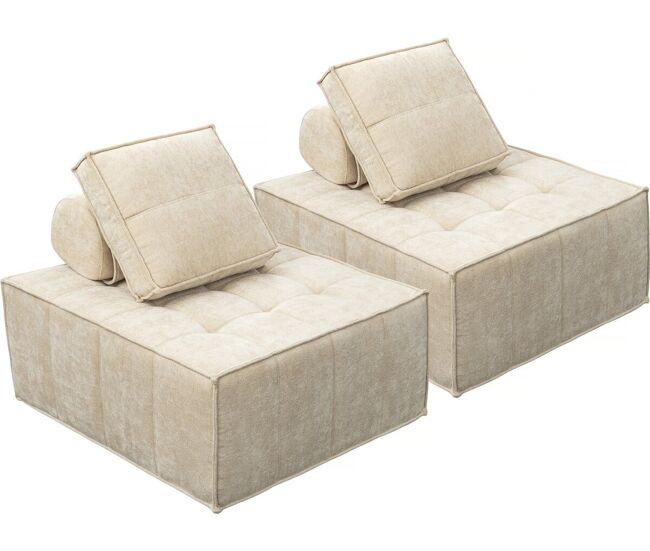 Conjunto de 2 sillones modulares tipo sofá en tela texturizada "velluto" - beige