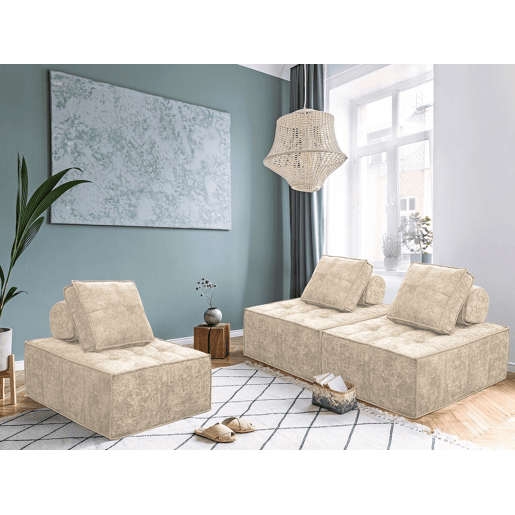 Conjunto de 2 poltronas modulares em tecido texturado Velluto - Bege