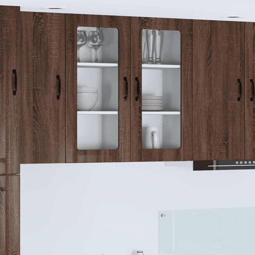 Lote de 2 Armários de cozinha suspendidos - Cozinha modular Colgantes com porta Carvalho Marrom
