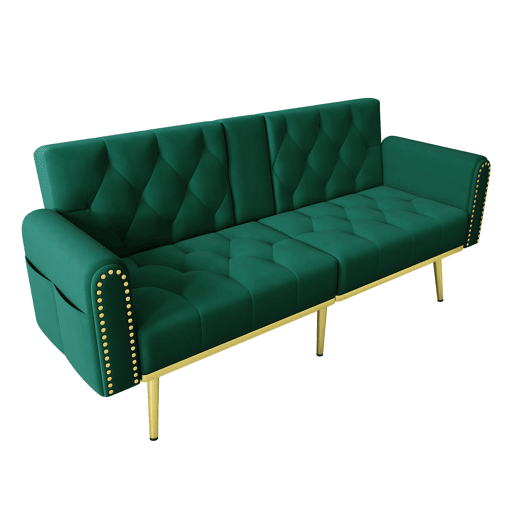 Sofá-cama de 2 lugares - função cama, 3 posições, porta-copos - Verde