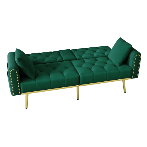 Sofá-cama de 2 lugares - função cama, 3 posições, porta-copos - Verde