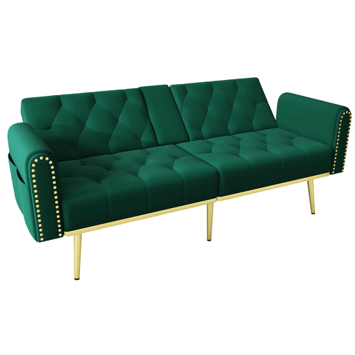 Sofá-cama de 2 lugares - função cama, 3 posições, porta-copos - Verde