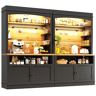 Armário de cozinha alto 107x43x184 cm - Vitrine com LED e prateleiras abertas - Preto