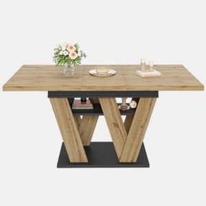 Mesa extensível 119-158,5×80 cm - sala de jantar, cozinha, sala de estar, pernas em W - PretoNatural