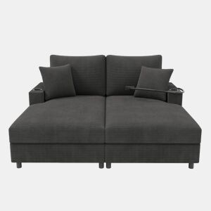 Sofá-cama XXL - Função de cama, superfície almofadada, suporte para telemóvel, USB e porta-copos - Cinza