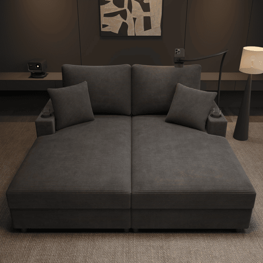Sofá-cama XXL - Função de cama, superfície almofadada, suporte para telemóvel, USB e porta-copos - Cinza