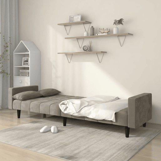 Sofá-cama, Sofá conversível 2 lugares com duas almofadas veludo cinzento-claro