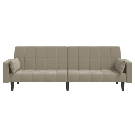 Sofá-cama, Sofá conversível 2 lugares com duas almofadas veludo cinzento-claro