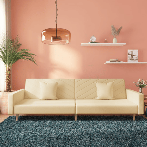 Sofá-cama, Sofá conversível 2 lugares com duas almofadas tecido cor creme Sofá-cama, Sofá conversível 2 lugares com duas almofadas tecido cor creme