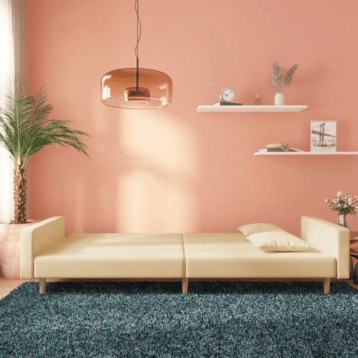 Sofá-cama, Sofá conversível 2 lugares com duas almofadas tecido cor creme Sofá-cama, Sofá conversível 2 lugares com duas almofadas tecido cor creme