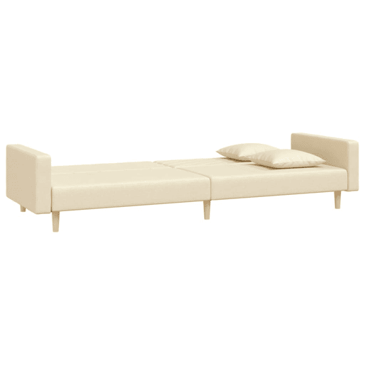 Sofá-cama, Sofá conversível 2 lugares com duas almofadas tecido cor creme Sofá-cama, Sofá conversível 2 lugares com duas almofadas tecido cor creme