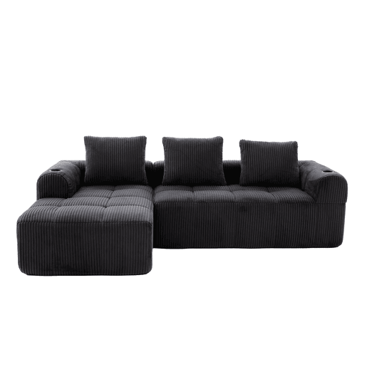 Sofá compacto de 4 lugares - Modular, confortável, com bolso e porta-copos - Cinza escuro