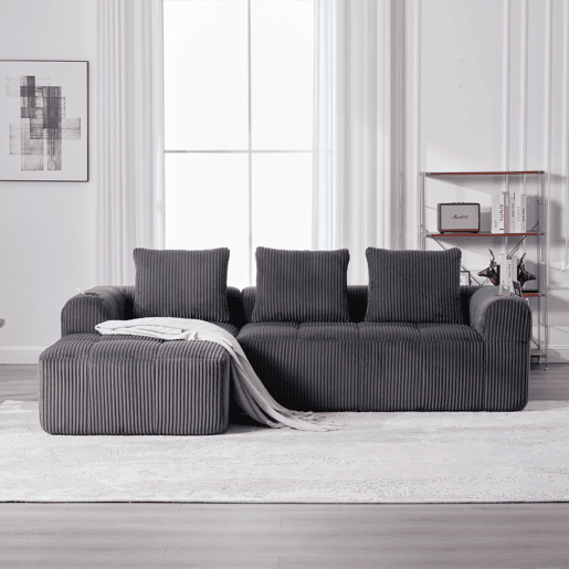 Sofá compacto de 4 lugares - Modular, confortável, com bolso e porta-copos - Cinza escuro
