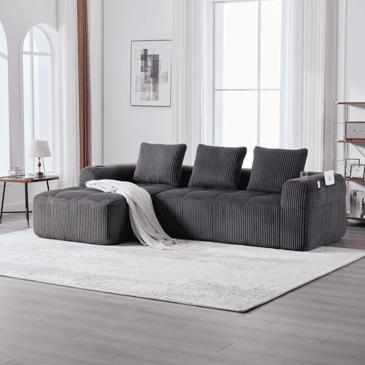 Sofá compacto de 4 lugares - Modular, confortável, com bolso e porta-copos - Cinza escuro
