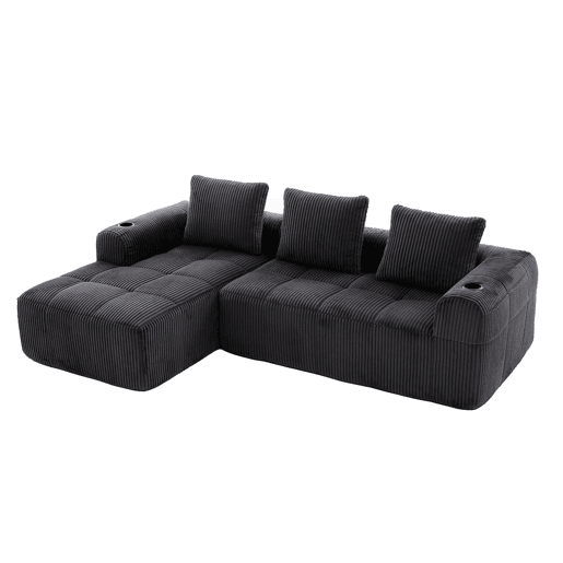 Sofá compacto de 4 lugares - Modular, confortável, com bolso e porta-copos - Cinza escuro