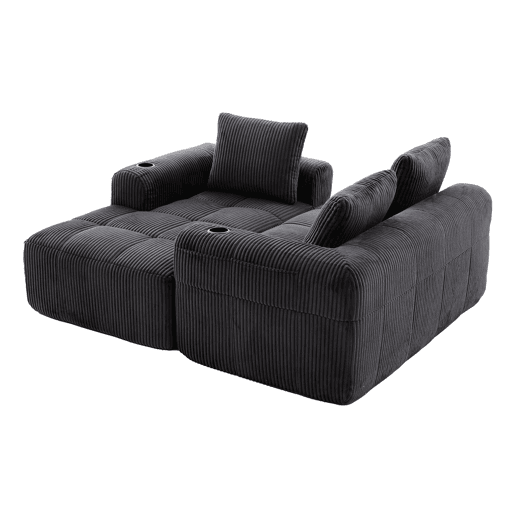 Sofá compacto de 4 lugares - Modular, confortável, com bolso e porta-copos - Cinza escuro