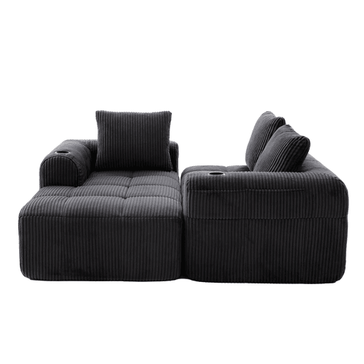 Sofá compacto de 4 lugares - Modular, confortável, com bolso e porta-copos - Cinza escuro