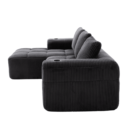 Sofá compacto de 4 lugares - Modular, confortável, com bolso e porta-copos - Cinza escuro