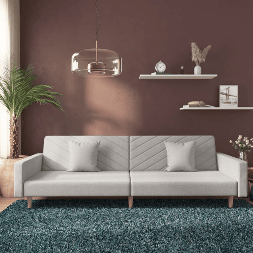 Sofá-cama, Sofá conversível 2 lugares com duas almofadas tecido cinzento-claro