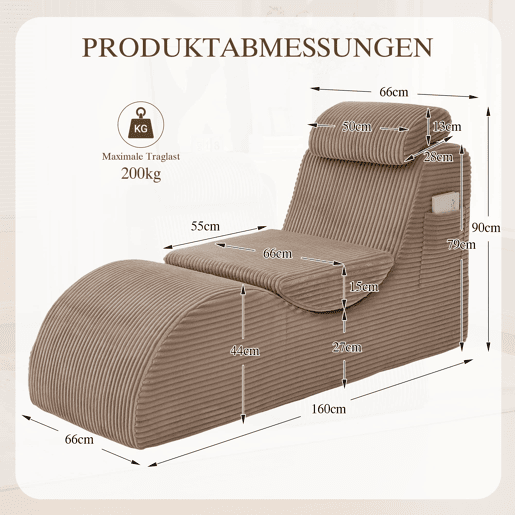Poltrona ergonómica moderna - Design exclusivo, espuma de compressão, capa removível, bolso lateral - Caqui