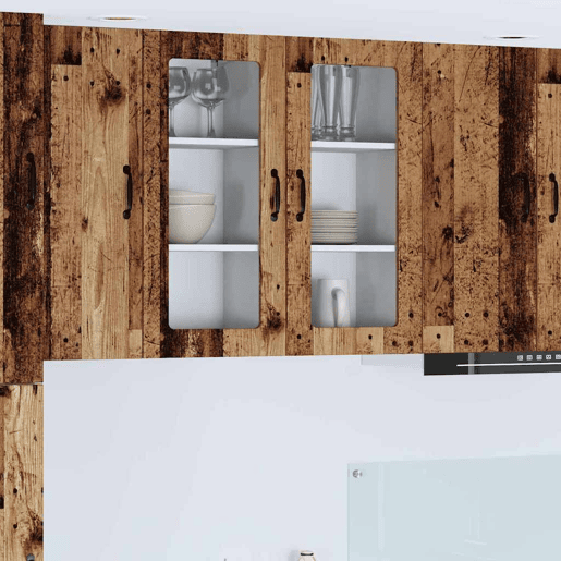 Lote de 2 Armários de cozinha suspendidos - Cozinha modular Colgantes com prateleira Madeira Antiga
