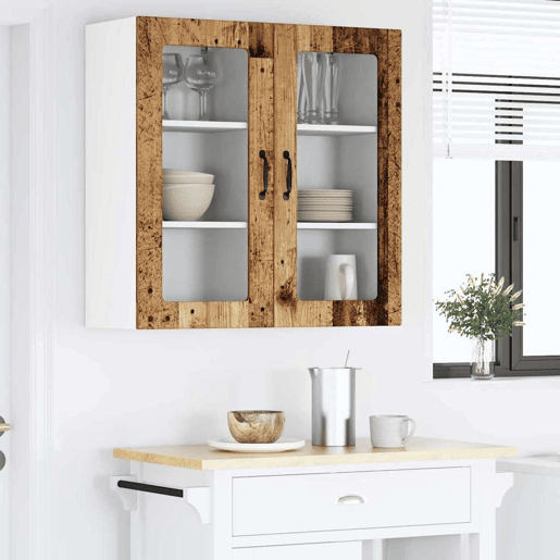Lote de 2 Armários de cozinha suspendidos - Cozinha modular Colgantes com prateleira Madeira Antiga