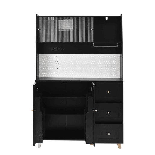 Armário alto com tomadas e painel perfurado u2013 com porta-copos e arrumação u2013 preto