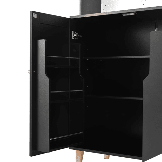 Armário alto com tomadas e painel perfurado u2013 com porta-copos e arrumação u2013 preto