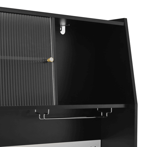 Armário alto com tomadas e painel perfurado u2013 com porta-copos e arrumação u2013 preto