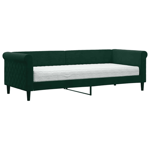 Sofá-cama, Sofá conversível com colchão 80x200 cm veludo verde-escuro