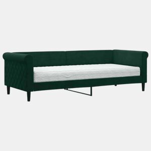 Sofá-cama, Sofá conversível com colchão 80x200 cm veludo verde-escuro