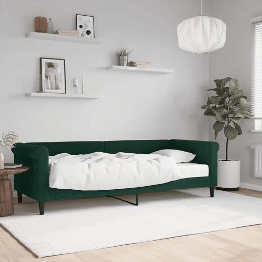 Sofá-cama, Sofá conversível com colchão 80x200 cm veludo verde-escuro