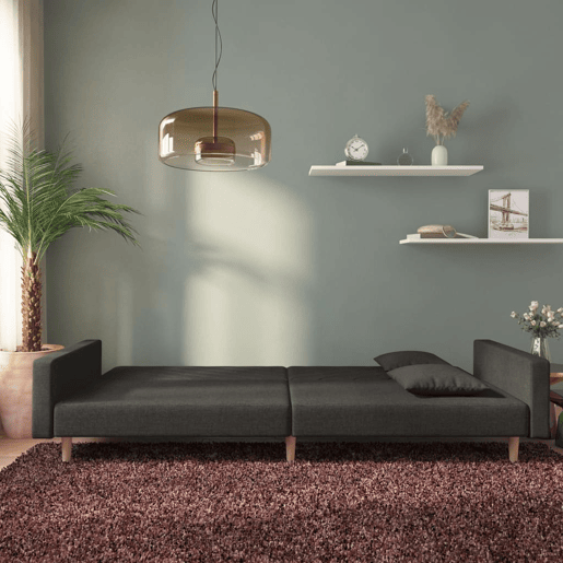 Sofá-cama, Sofá conversível 2 lugares com duas almofadas tecido preto Sofá-cama, Sofá conversível 2 lugares com duas almofadas tecido preto