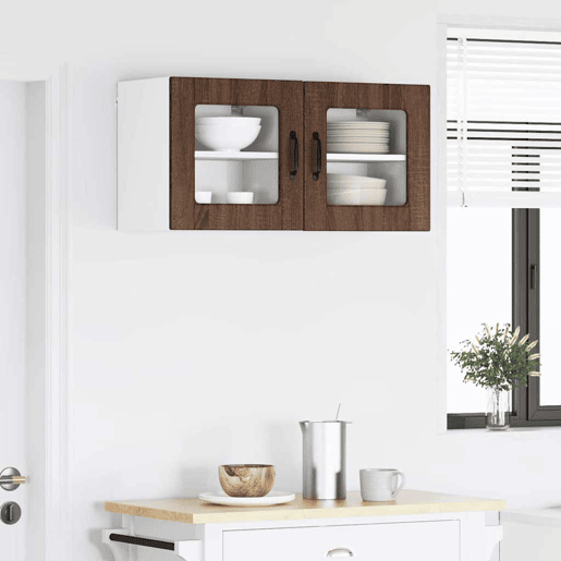 Lote de 2 Armários de cozinha suspendidos - Cozinha modular Colgantes com porta Carvalho Marrom