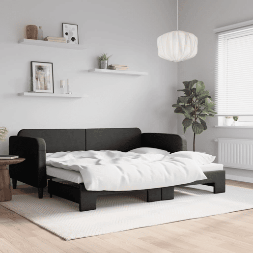 Sofá-cama, Sofá conversível com gavetão 90x200 cm tecido preto