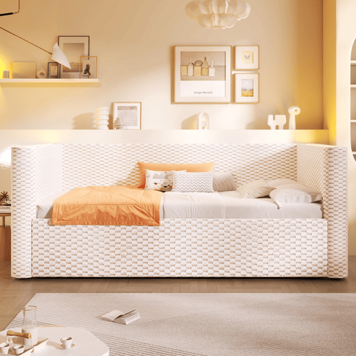 Cama de dia 90x200 cm - com iluminação LED, mecanismo hidráulico de arrumação, sem colchão, bege