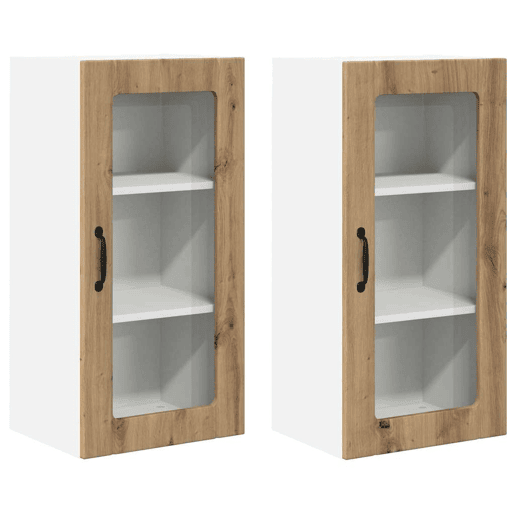 Lote de 2 Armários de cozinha suspendidos - Cozinha modular Colgantes com porta Carvalho Artesanal