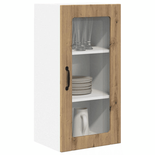 Lote de 2 Armários de cozinha suspendidos - Cozinha modular Colgantes com porta Carvalho Artesanal