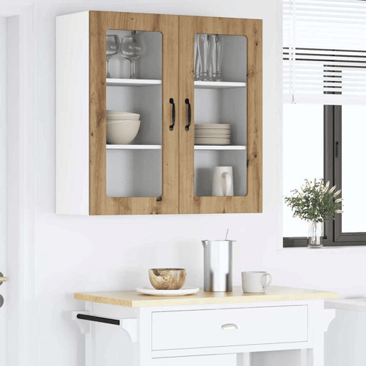 Lote de 2 Armários de cozinha suspendidos - Cozinha modular Colgantes com porta Carvalho Artesanal