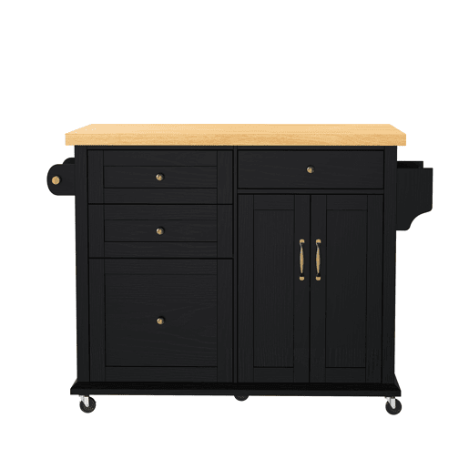 Ilha de cozinha móvel - com rodas, mesa extensível e gavetas - preta
