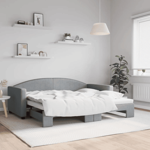 Sofá-cama, Sofá conversível com gavetão 90x190 cm tecido cinzento-claro