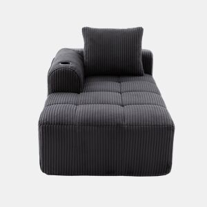 Poltrona de descanso em veludo cotelê - Sem montagem, com almofadas, bolsa lateral e porta-copos - Cinza