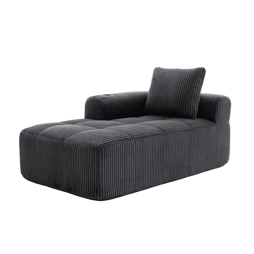 Poltrona de descanso em veludo cotelê - Sem montagem, com almofadas, bolsa lateral e porta-copos - Cinza