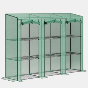 Outsunny Estufa Pequena Estufa de Exterior com Prateleiras de 3 Níveis Portas com Fecho de Correr e Estrutura de Aço Estufa para Cultivar Plantas Flores 215x46x151 cm Verde