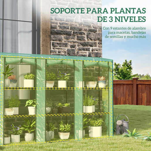 Outsunny Estufa Pequena Estufa de Exterior com Prateleiras de 3 Níveis Portas com Fecho de Correr e Estrutura de Aço Estufa para Cultivar Plantas Flores 215x46x151 cm Verde