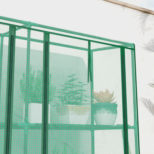 Outsunny Estufa Pequena Estufa de Exterior com Prateleiras de 3 Níveis Portas com Fecho de Correr e Estrutura de Aço Estufa para Cultivar Plantas Flores 215x46x151 cm Verde