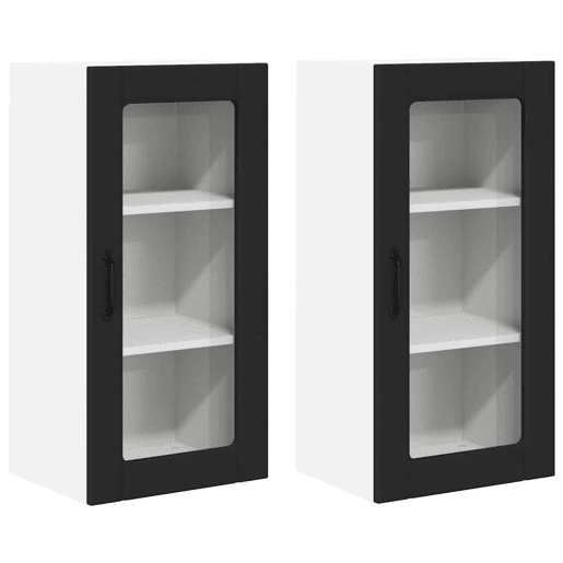 Lote de 2 Armários de cozinha suspendidos - Cozinha modular Colgantes Preto 40 x 31 x 80 cm