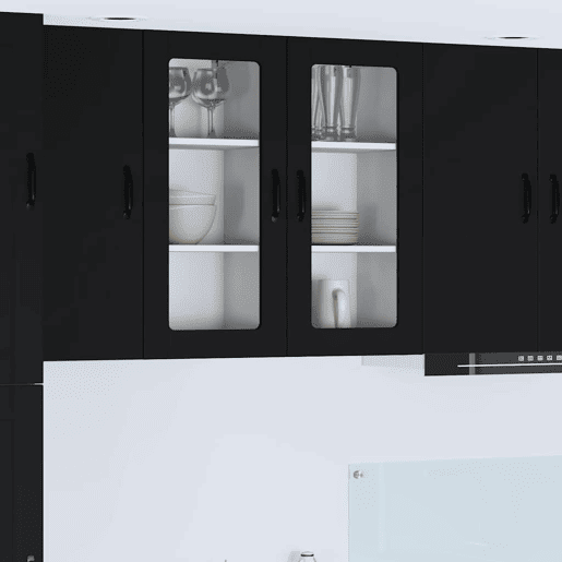 Lote de 2 Armários de cozinha suspendidos - Cozinha modular Colgantes Preto 40 x 31 x 80 cm